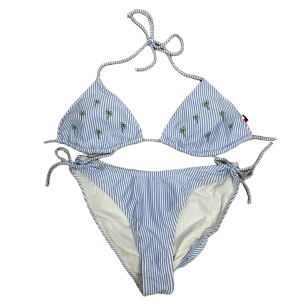 Tommy Hilfiger Striped Palm Tree Novelty Print Two Piece Bikini Swim Suit 14